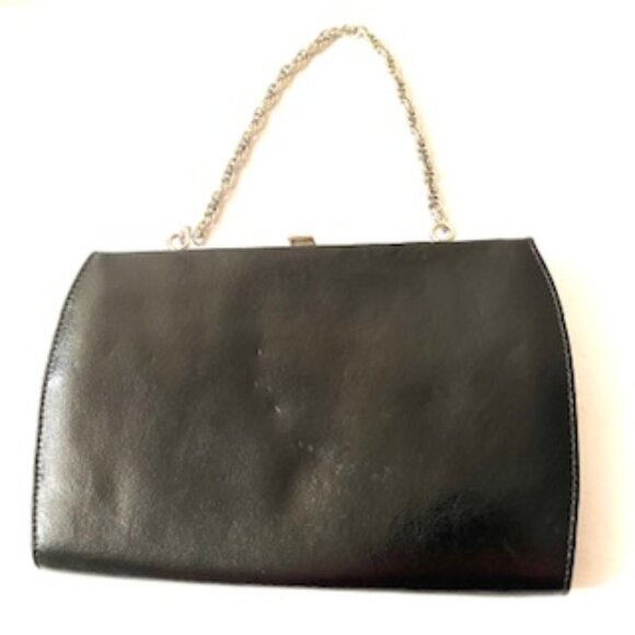 HOBO International Black Leather Clutch/Handbag with Silver Chain (Vtg) - Picture 6 of 7